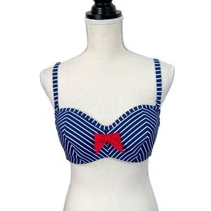 NWT Panache Swim Britt Striped Bikini Top Size 32D Sailor Nautical Pin Up Retro